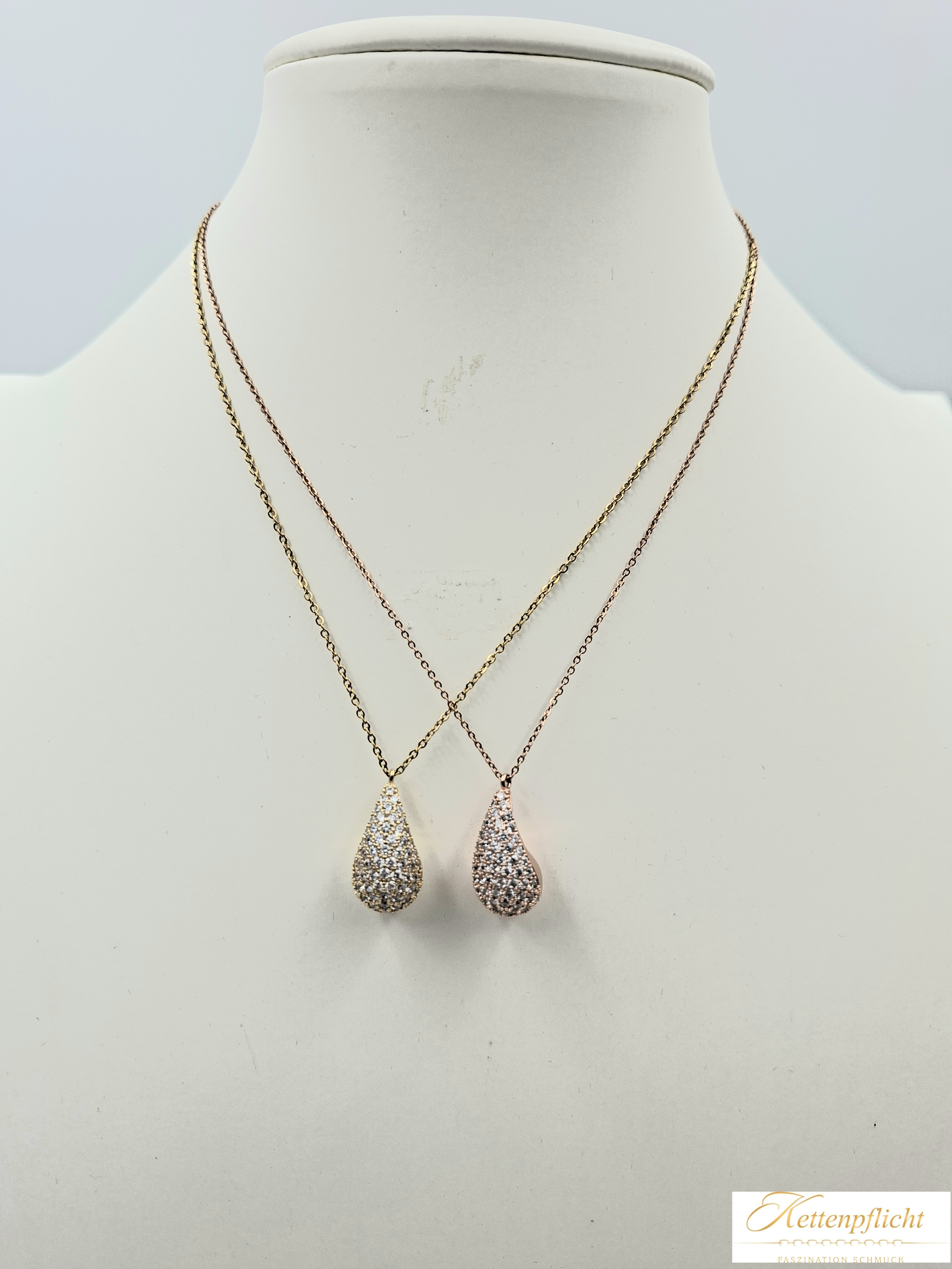 Tropfenkette Gold oder Rosé mit SteinenGold