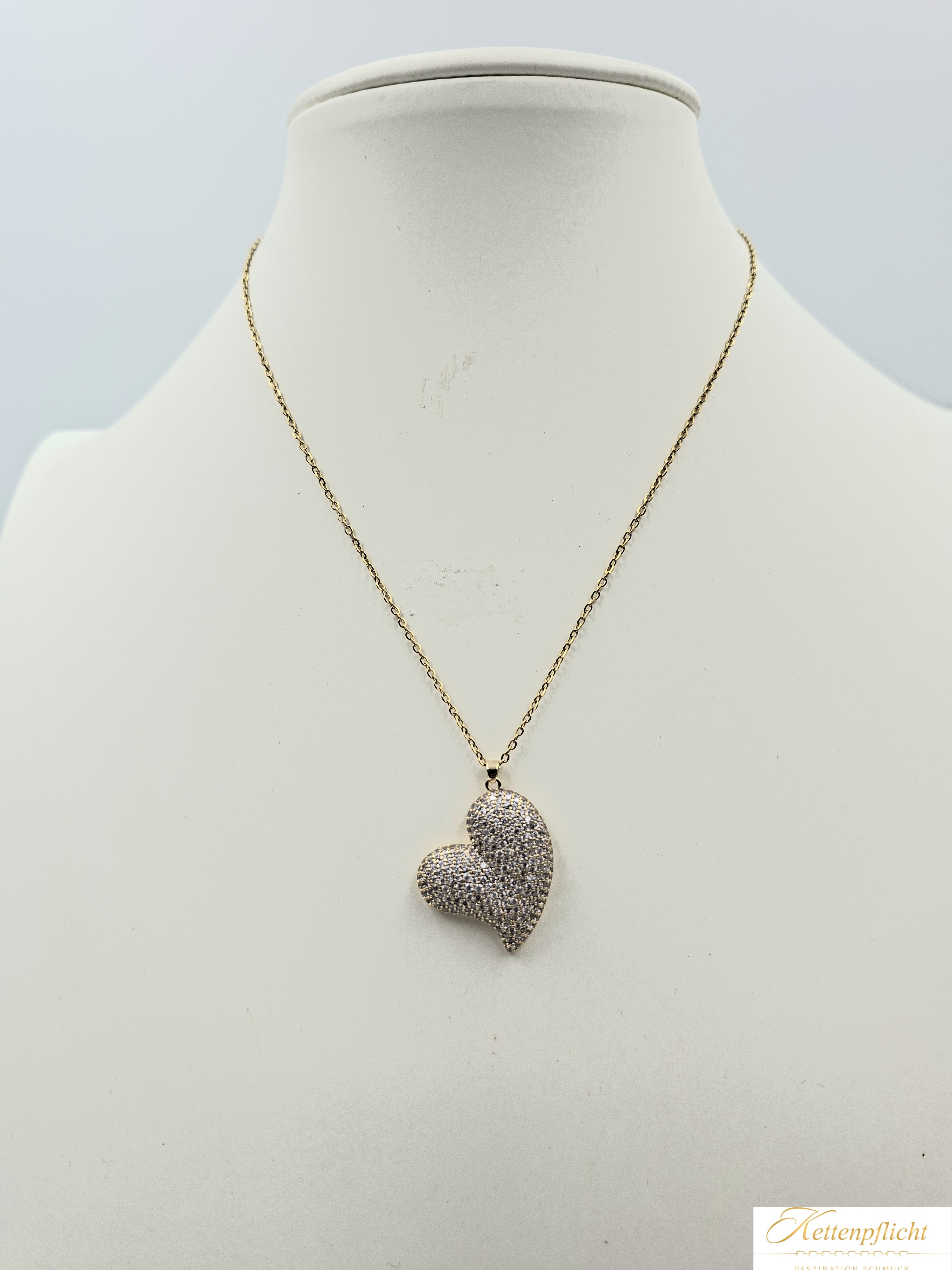Edelstahlkette Gold mit Zirkoniaherz