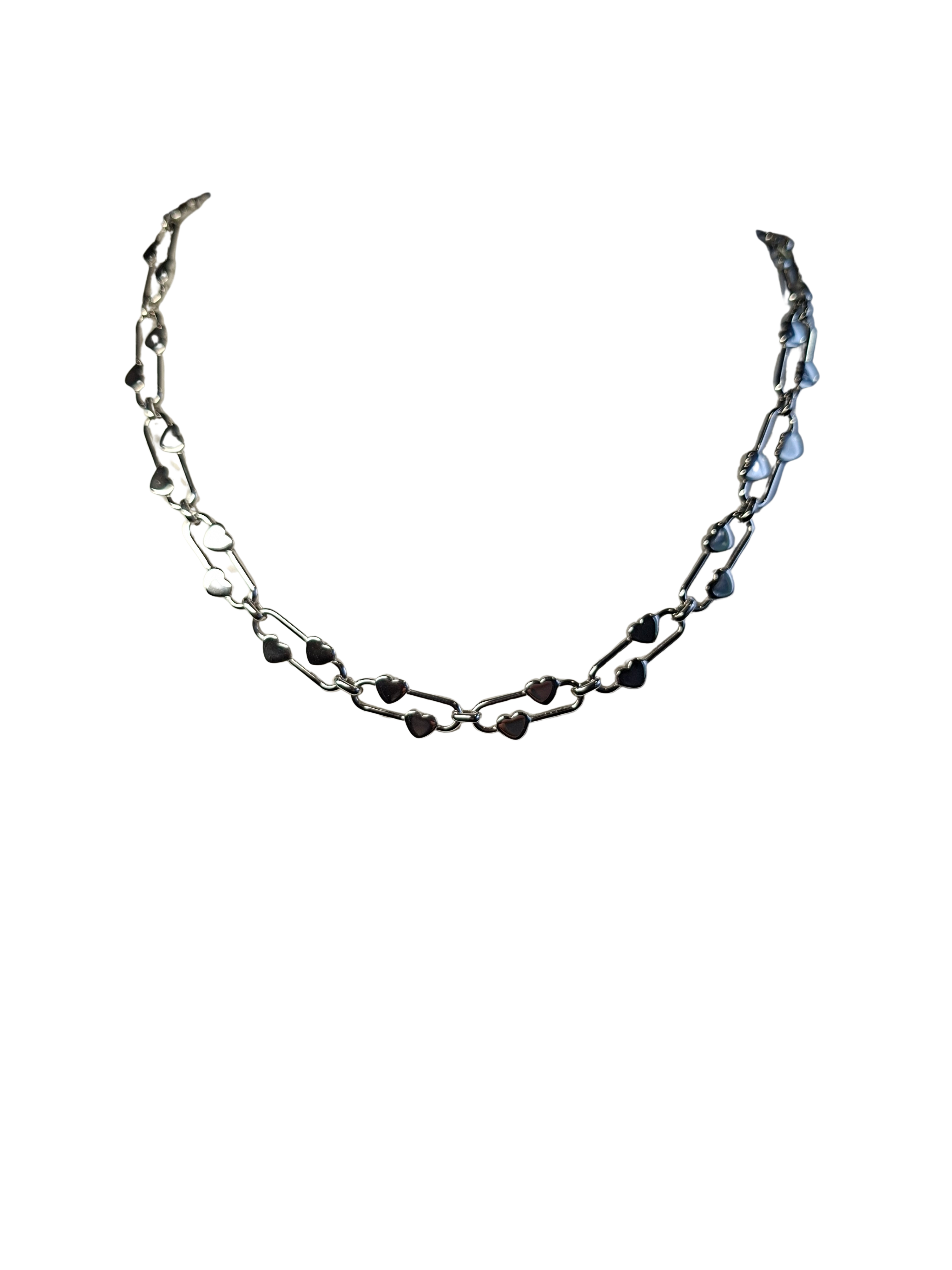 Collier mit ovalen Gliedern und HerzenSilber